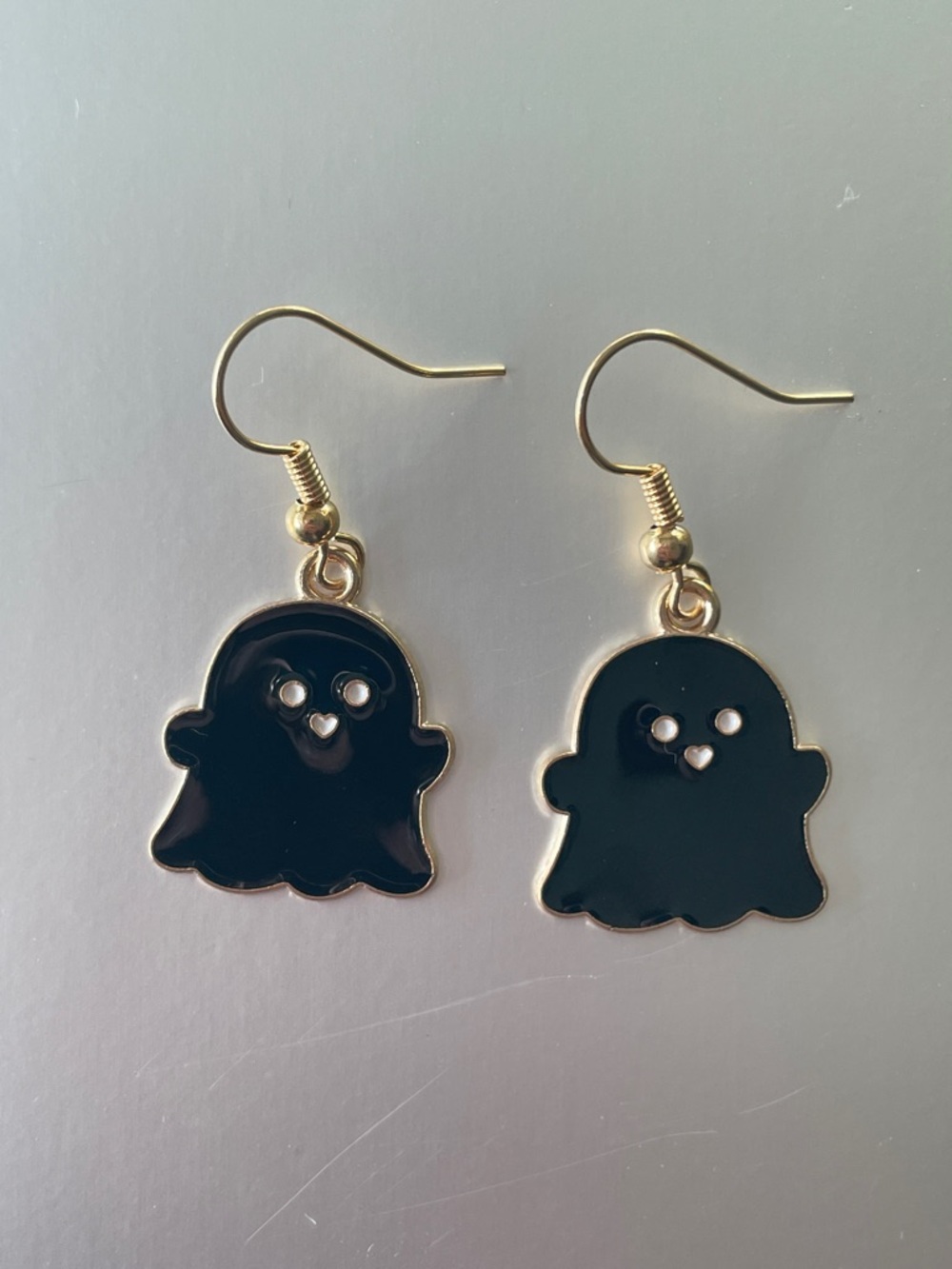 Cute Black Ghost Dangle Earrings with Gold Trim